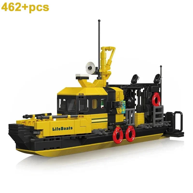 Hot City Creative Sailboat Models Ocean Rescue Fire fishing Boat Fishing Lifeboat Supply Ship Building Blocks Bricks Kids Toys