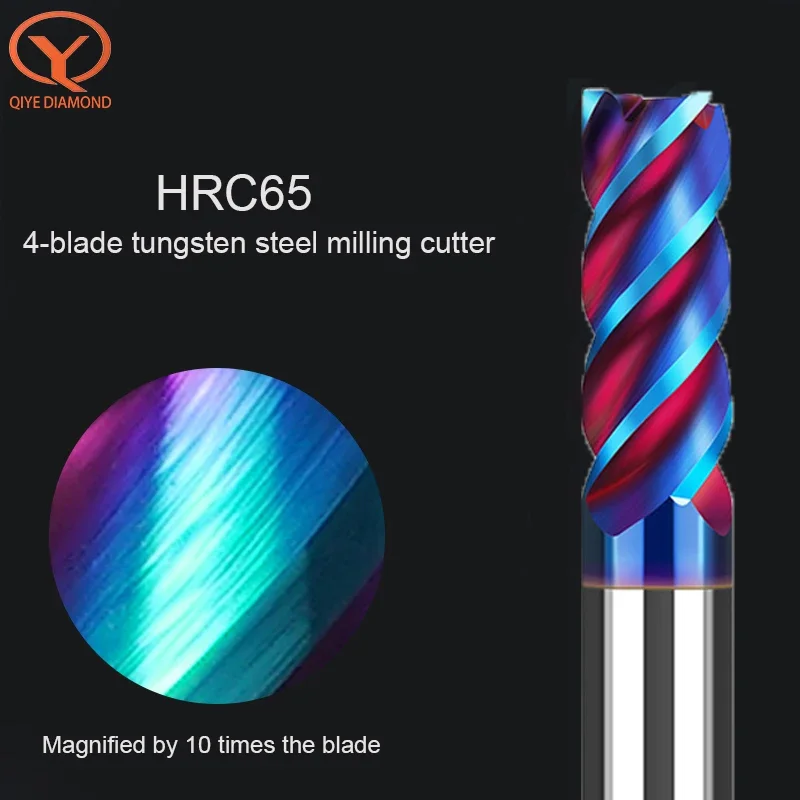 4 Flute HRC65 Carbide End Mill 4mm 5mm 6mm 8mm 10mm Tungsten Steel End Mill Nano Coating Tool CNC Tool