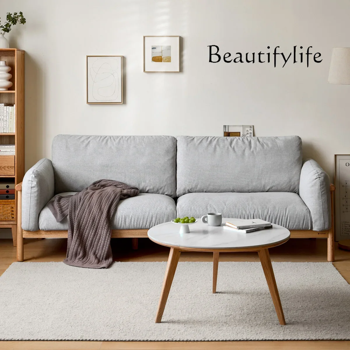 Nordic medieval solid wood sofa modern simple multi-person straight row sofa