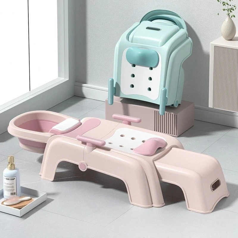 Foldable Baby Hair Wash Chair Adjustable Reclining Shampoo Bath Seat Toddlers Home Use Children Bath Chair Baby Bath Shower Head