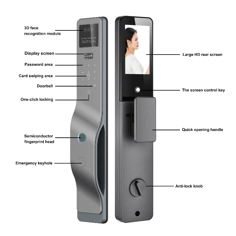 3D Face Recognition Smart Door Lock Biometric Fingerprint Password Tuya WiFi Digital Electronic Security Lock for Home