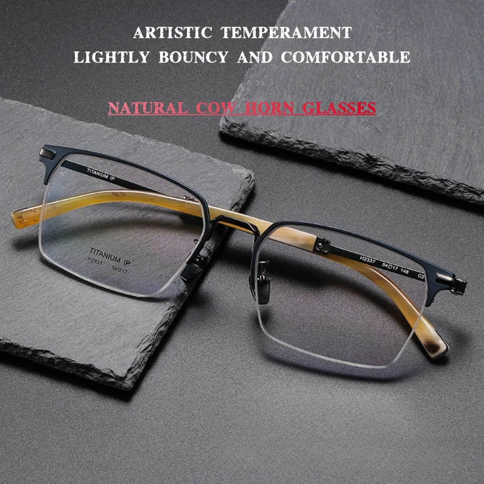 New Natural Horn Glasses Men High-end Luxury Designer Style Fashionable And Popular Optical Prescription Glasses Titanium Frame