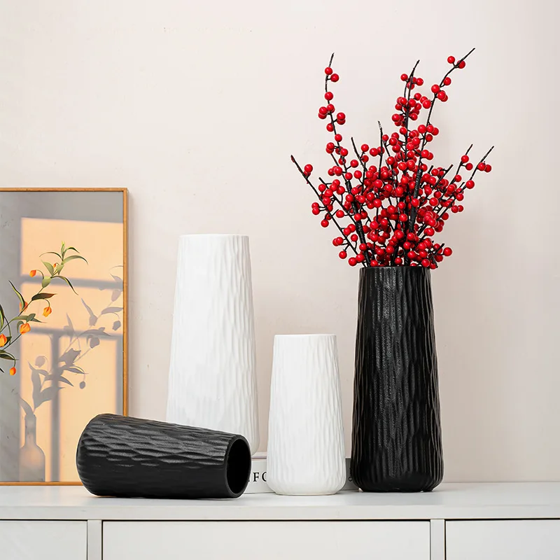 

Modern Minimalist Striped White Ceramic Vase, Decorative Ornament for Office & Home, TV Stand Decor, Flower Vase & Artwork