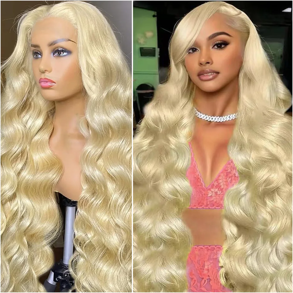 

613 Blonde Colored Body Wave 200% Density Pre Plucked 13x6 Full Frontal HD Transparent Lace Human Hair Wigs 40 Inches For Women