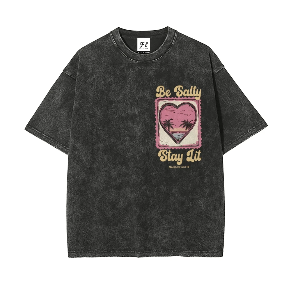 Salty Lit Heart Tee Roze Hart Strand Grafisch Casual Losse Korte Mouwen Zomer Ontspannen Trendy Speelse Comfortabele Top