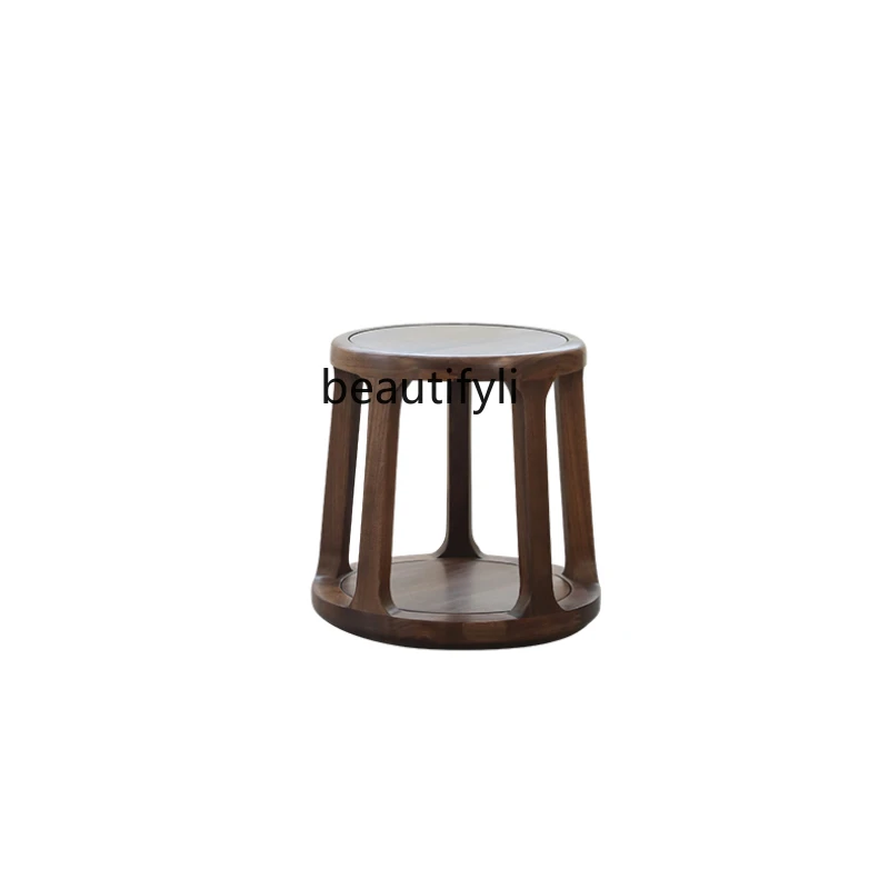 

New Chinese Style Solid Wood Drum Stool Home Tea Stool Dressing Stool North America Black Walnut