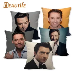 Federa personalizzata Hugh Jackman Federa decorativa in cotone e lino per matrimonio per la casa Federa per cuscino 45X45 cm Un lato