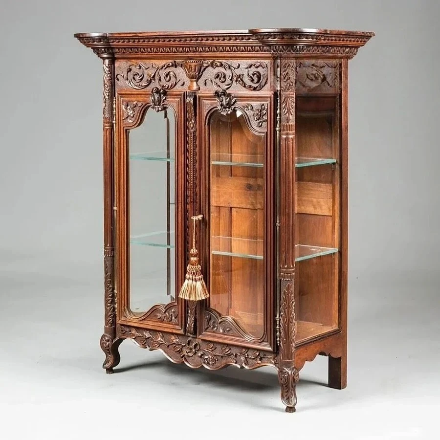 

Европейский ретро резьба по цельному дереву, старый входной шкаф, французская гравировка, классический средневековый стеклянный винный шкаф