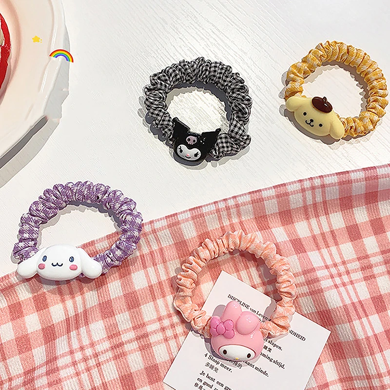 Kawaii Cartoon Sanrio Kuromi Elastic Hair Rope Cute Cinnamoroll Rubber Band For Girls Hair Tie Hair Accessories