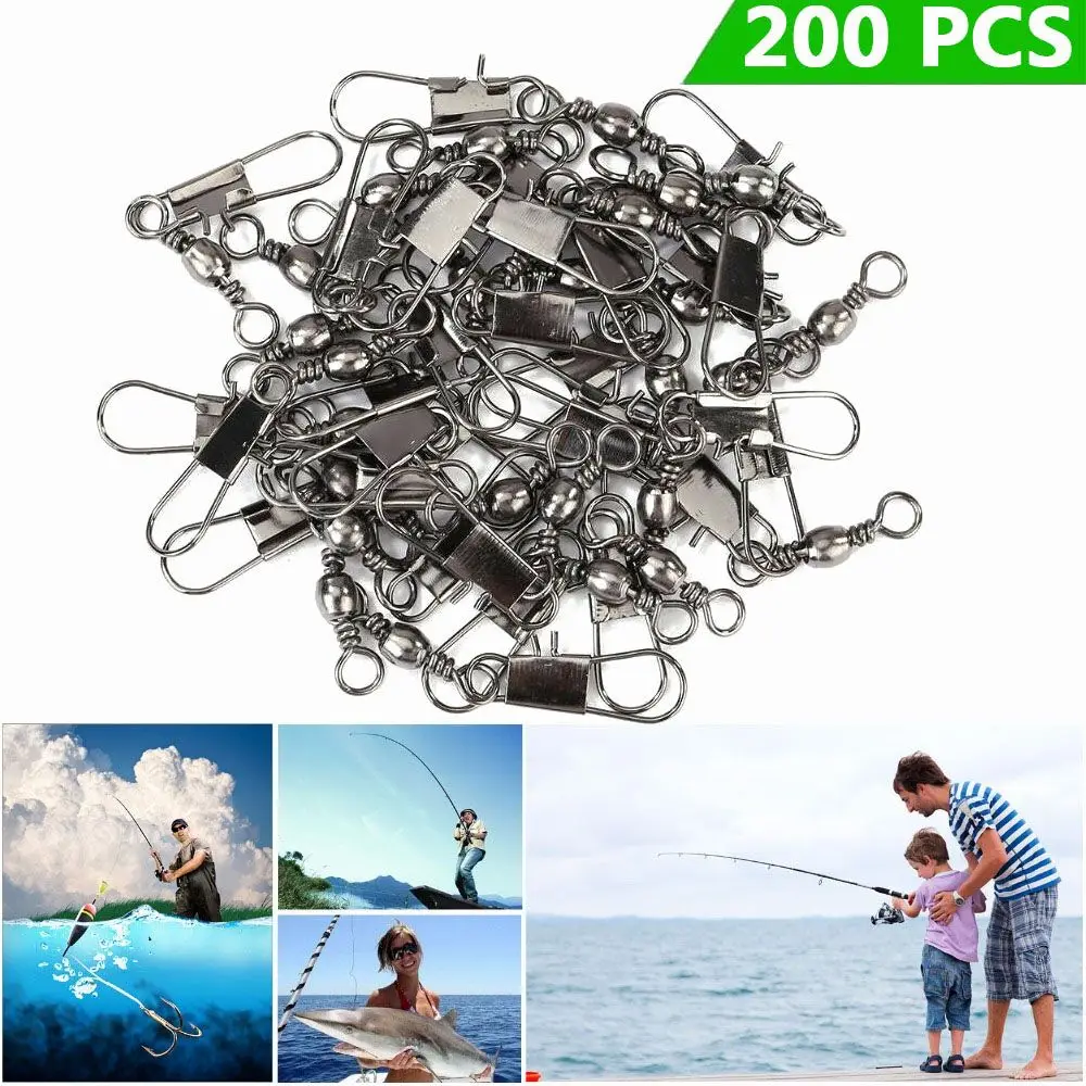 Durable 200PCS/Lot Snap Interlock Sea Coarse Rolling Swivel Fishing Connector Fishing Tools Fast Link Hooks