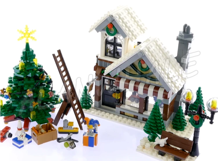 945 قطعة خبير إبداعي لقرية الشتاء متجر ألعاب شجرة عيد الميلاد مقعد خشبي 36002 مجموعات مكعبات البناء متوافقة مع النموذج