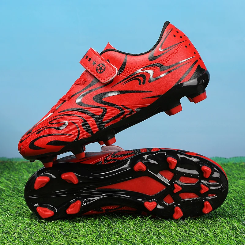 

New Fashion Red Children's Football Sneakers Size 30-39 Professional Soccer Shoes Boys Trainers Long Spikes Futsal Cleats Kids
