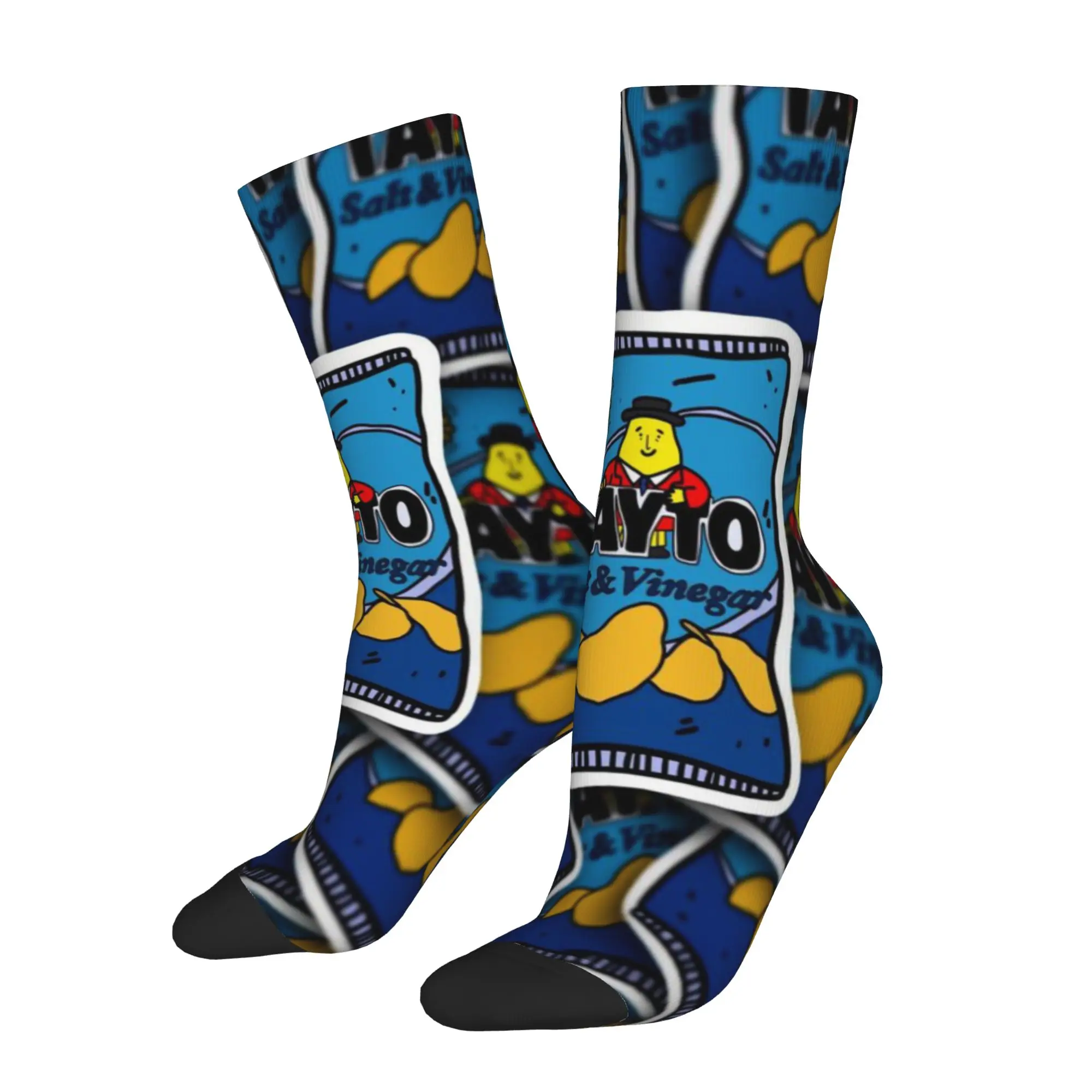 

1 Pair Funny Sock Tayto Snacks Salt and Vinegar Tayto Sticker Rock Seamless Pattern Printed Men Crew Socks Casual Men's Socks