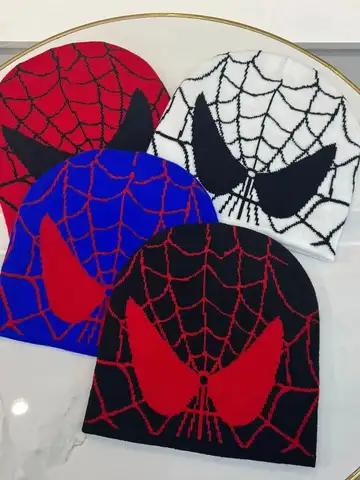 New Cartoon Spider Embroidered Beanies Hat Men Winter Autunm Warm Knitted Bonnet Cap Soft Wool  Beanies Caps Boys Gifts ﻿