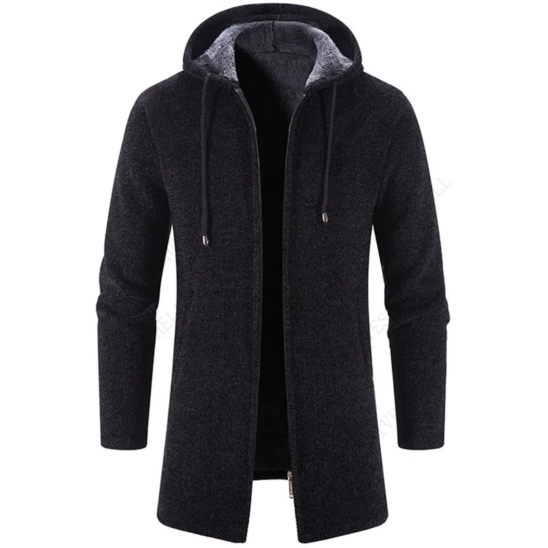 Cardigan à capuche à manches longues monochromatique mode hommes pull manteau hiver veste chaude manteau tricoté à glissière pull pour hommes M-4XL