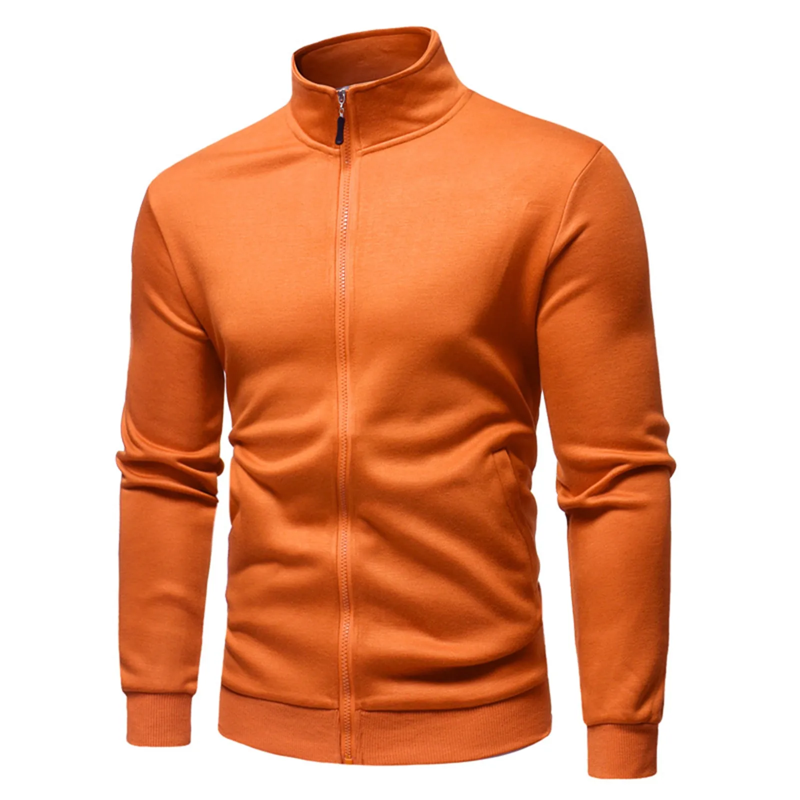 Heren Jas Opstaande Kraag Rits Up Katoenen Sport Casual Effen Kleur Lange Mouw Slim Fit Hoodie Jassen Herfst