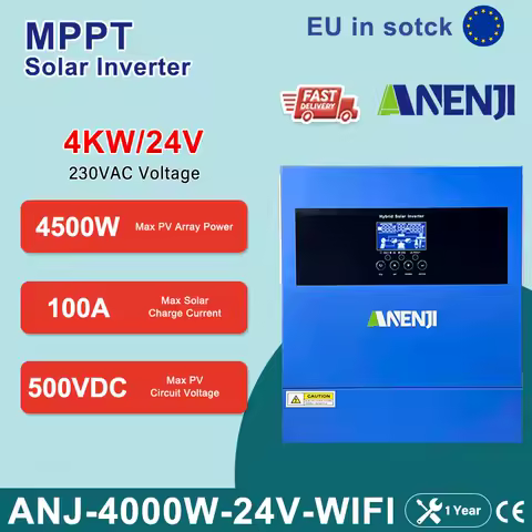 ANENJI4kw Hybrid Solar Inverter Off Grid Tie Pure Sine Wave MPPT Inverter 24V 220V 100A Solar Charger for Photovoltaic PV 500VDC