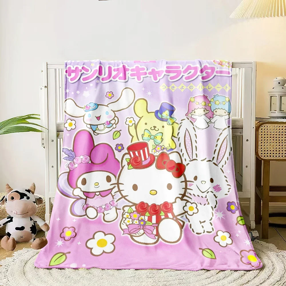 HelloKitty Sanrio Cute HD Printed Flannel Thin Blanket.Four Season Blanket.for Sofa,beds,living Rooms,travel Picnic Blanket Gift