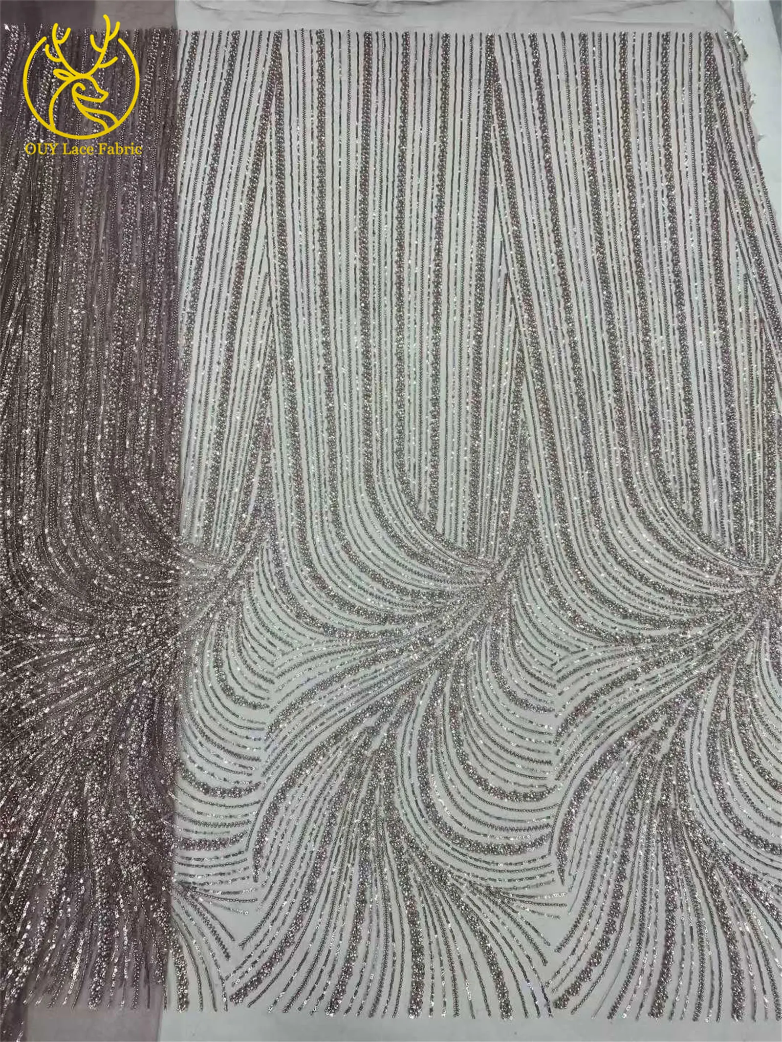 Weißer Afrikanischer Bräutigam Perlen-Spitzenstoff 2026 Eleganter Nigerianischer Französischer Pailletten-Tüllspitzenstoff für Braut- und Hochzeitskleider – Detail 19