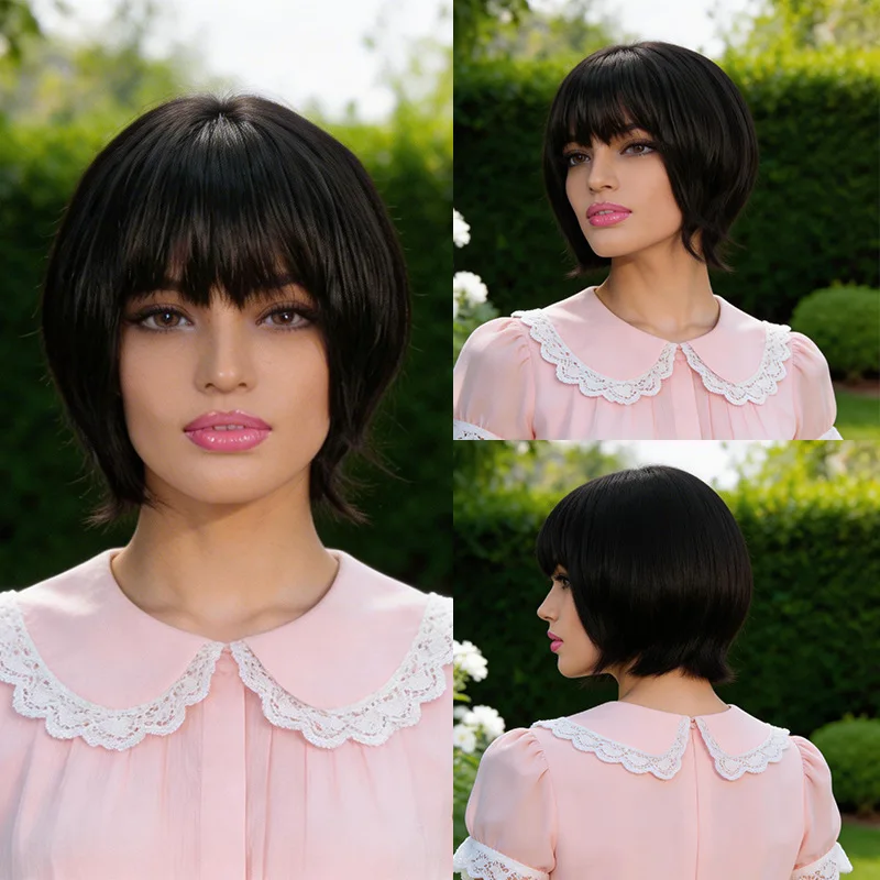's short textured , full head hairstyle for middle-aged and elderly, made from human , women's real hair wig ca
