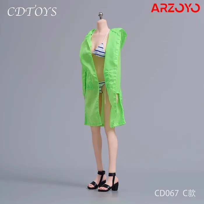 cdtoys cd067 cd068 1/6 Scale Striped Sand Bikini Transparent Sun Protection Suit with Shoes Model for 12'' Female Soldier Body