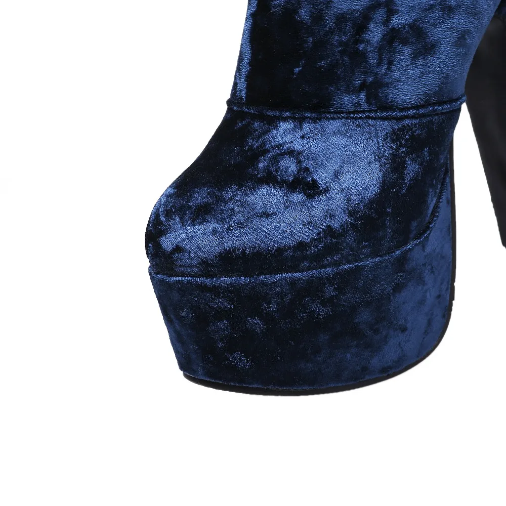 Platform Women Ankle Boots Fashion Velvet High Heels Boots Female Sexy Round Toe Nightclub Party Ladies Shoes Large Size 45