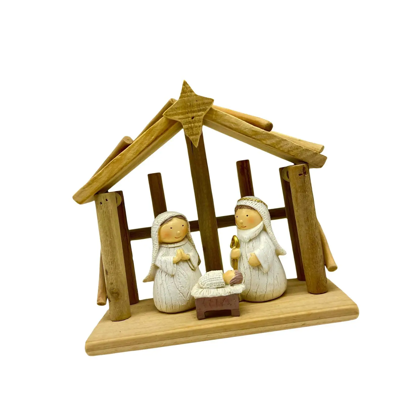 Christmas Nativity Scene Statue Wood Resin Sculpture for Home Living Room