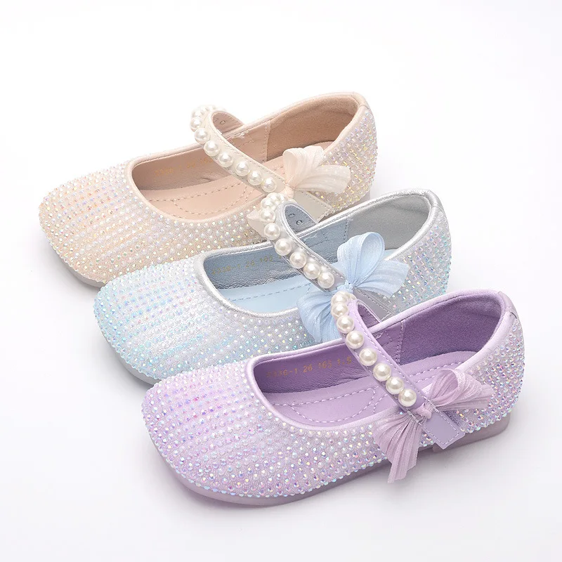 Children's Leather Shoes Girls Princess Cute Pearl Bow Casual Dance Mary Jane Shoes Fashion Single Shoes for Party Wedding Shoes