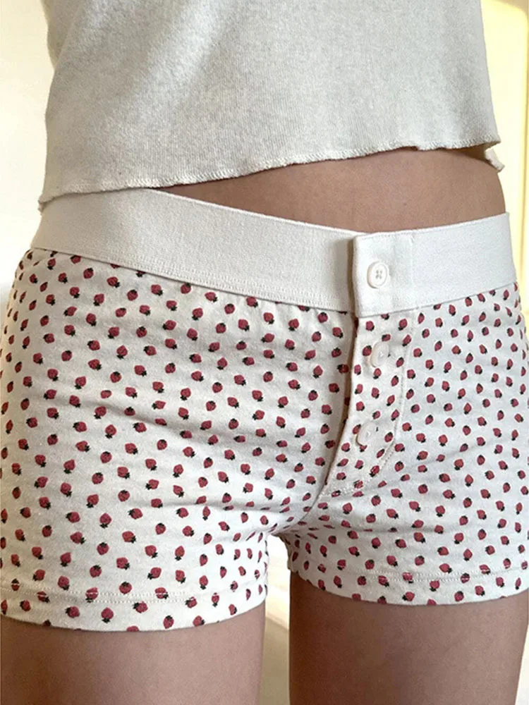 Casual Women Soft Cotton Front Buttons Shorts Summer Vintage Low Waist Female Chic Bottoms