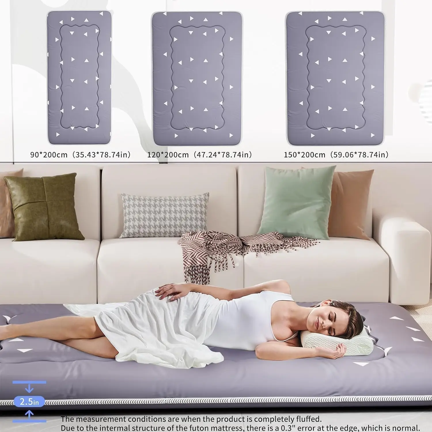 60x80 Inch Grey Rollable Thick Japanese Futon Tatami Mat Matching Storage Bag Carry Strap Foldable Sleeping Pad For Dorm Camping Guest Bed
