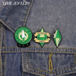 I Am Feeling Happy Plumbob Brooch Enamel Pins Creative Game Neon Sign Brooches Backpack Lapel Badge Jewelry Gifts for Friends