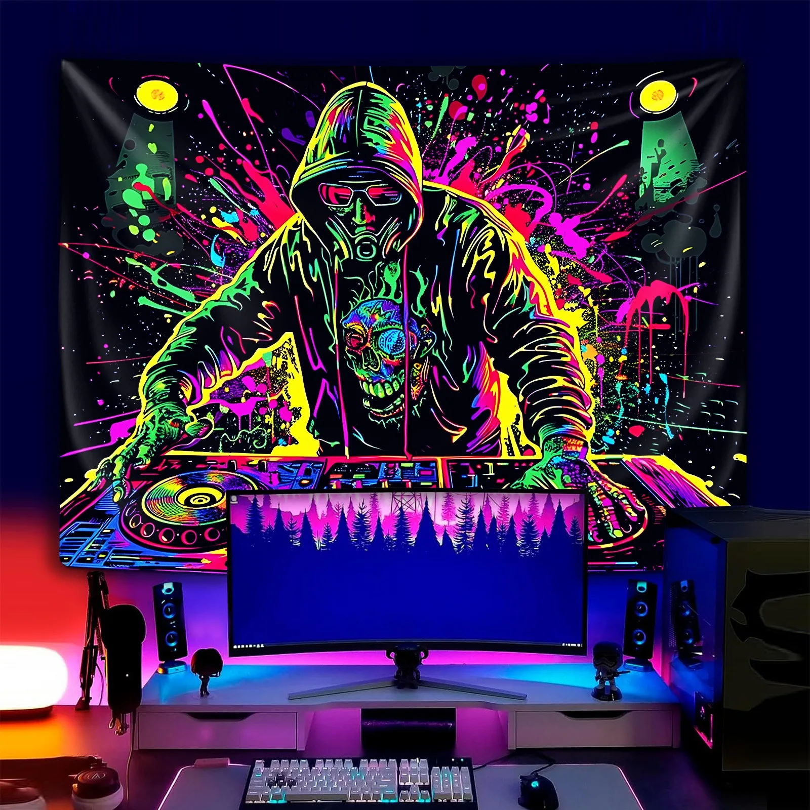 

Цвет - взрывная сцена DJ неоновый гобелен, УФ-гобелен настенный гобелен для спальни, дома, вечеринки, украшение