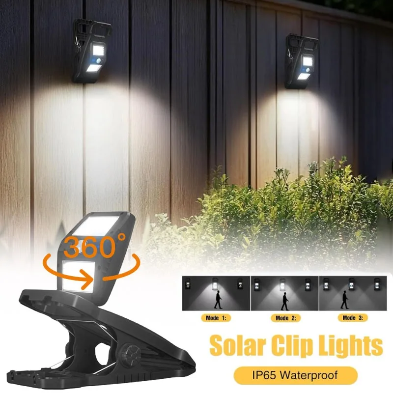 

Вращающийся солнечный зажим, датчик движения, супер яркое наружное садовое освещение, портативный настенный светильник для освещения патио, двора, дорожки