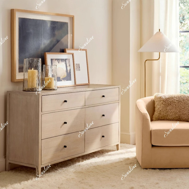 American style, retro rural solid wood six-chest cabinet storage cabinet side cabinet