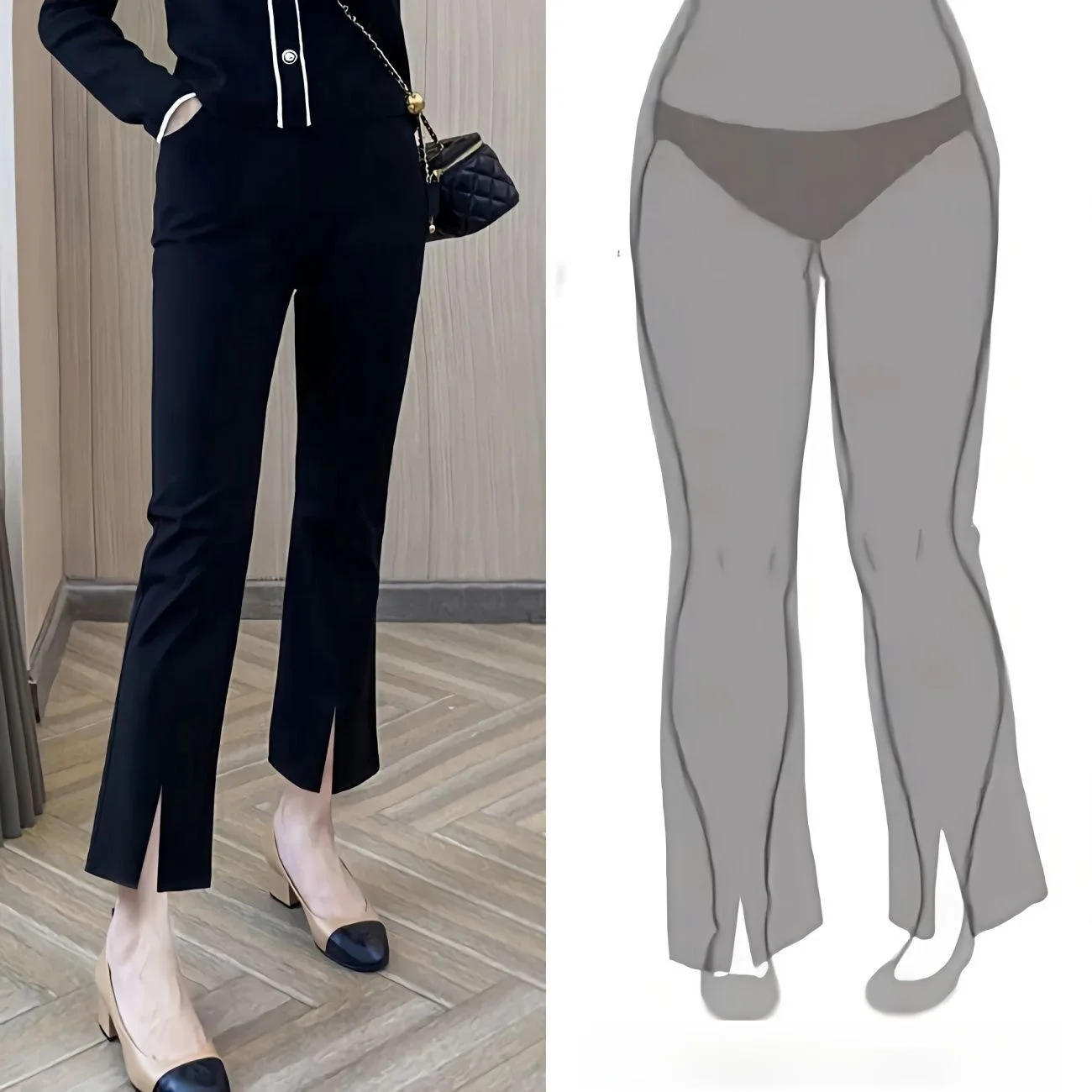 Slimming Micro Flare Pants High Waist Casual Pants Asymmetric Details Spring Fashion for plus Size Women Nine Points Pants