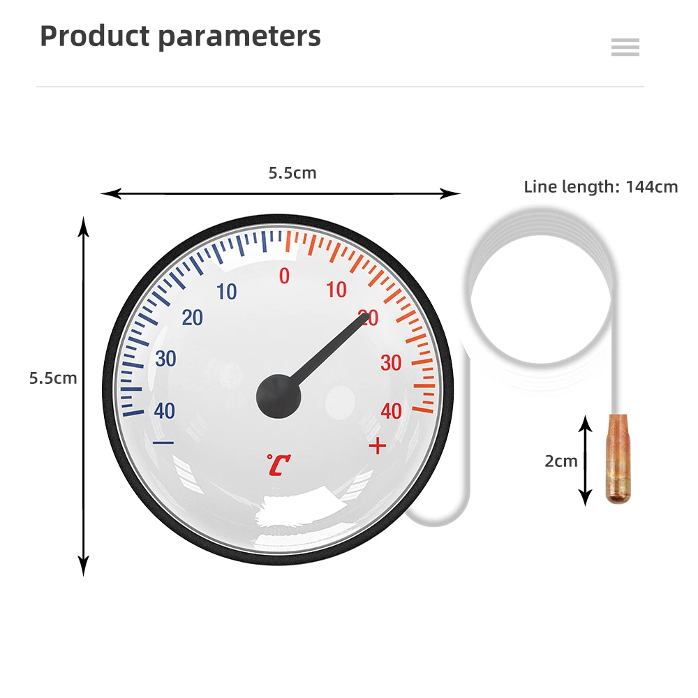 Dial Thermometer with 1.4m Capillary Tube Household Usage Indoor Temperature Gauge -40~+40℃/10-120℃ for Refrigerators Oven