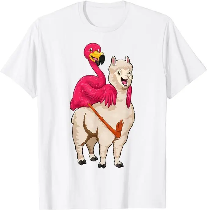 Flamingo Riding Llama Funny Flock Bird  Farmer Pun T-ShirtAnime Pattern Clothing Y2K SummerUnisex T-shirts for Men Women Su