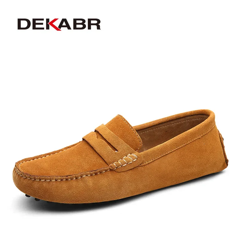 DEKABR Spring Summer New Men\'s Loafers Comfortable Flat Casual Shoes Men Breathable Slip-On Soft Leather Driving Shoes Moccasins