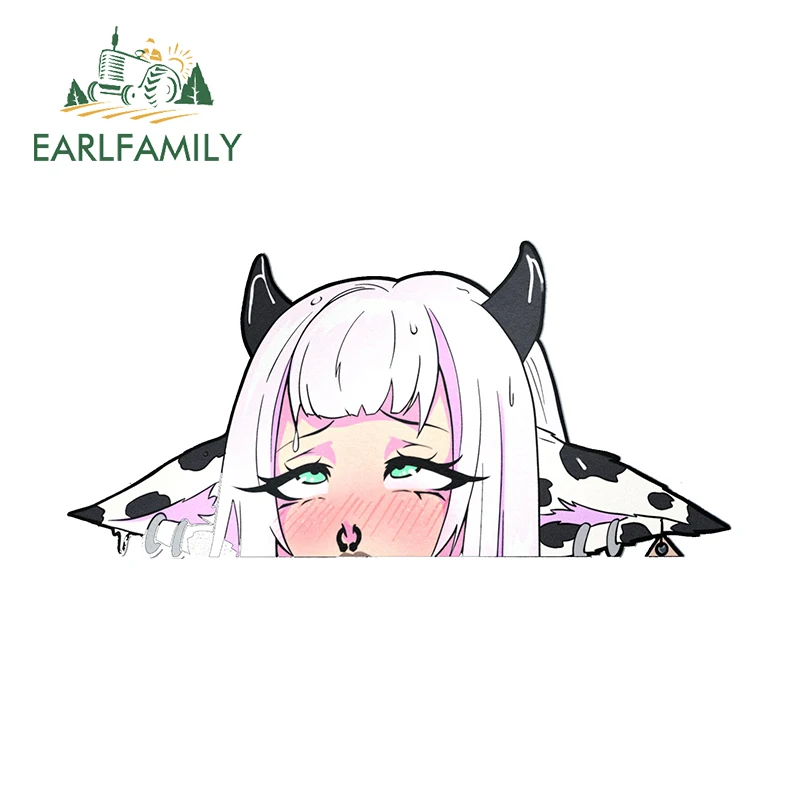 EARLFAMILY 13cm X 6.3cm Ahegao Cow Girl Car Stickers Hentai Anime Peeker Decal Personality Windows Trunk Waterproof Graffiti