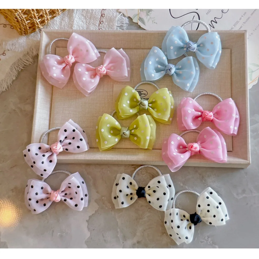 

6 пар детских резинок для волос с милыми бантиками из лент, эластичные резинки с бантиками из фатина в горошек, аксессуары для девочек и детей для причесок и хвостиков