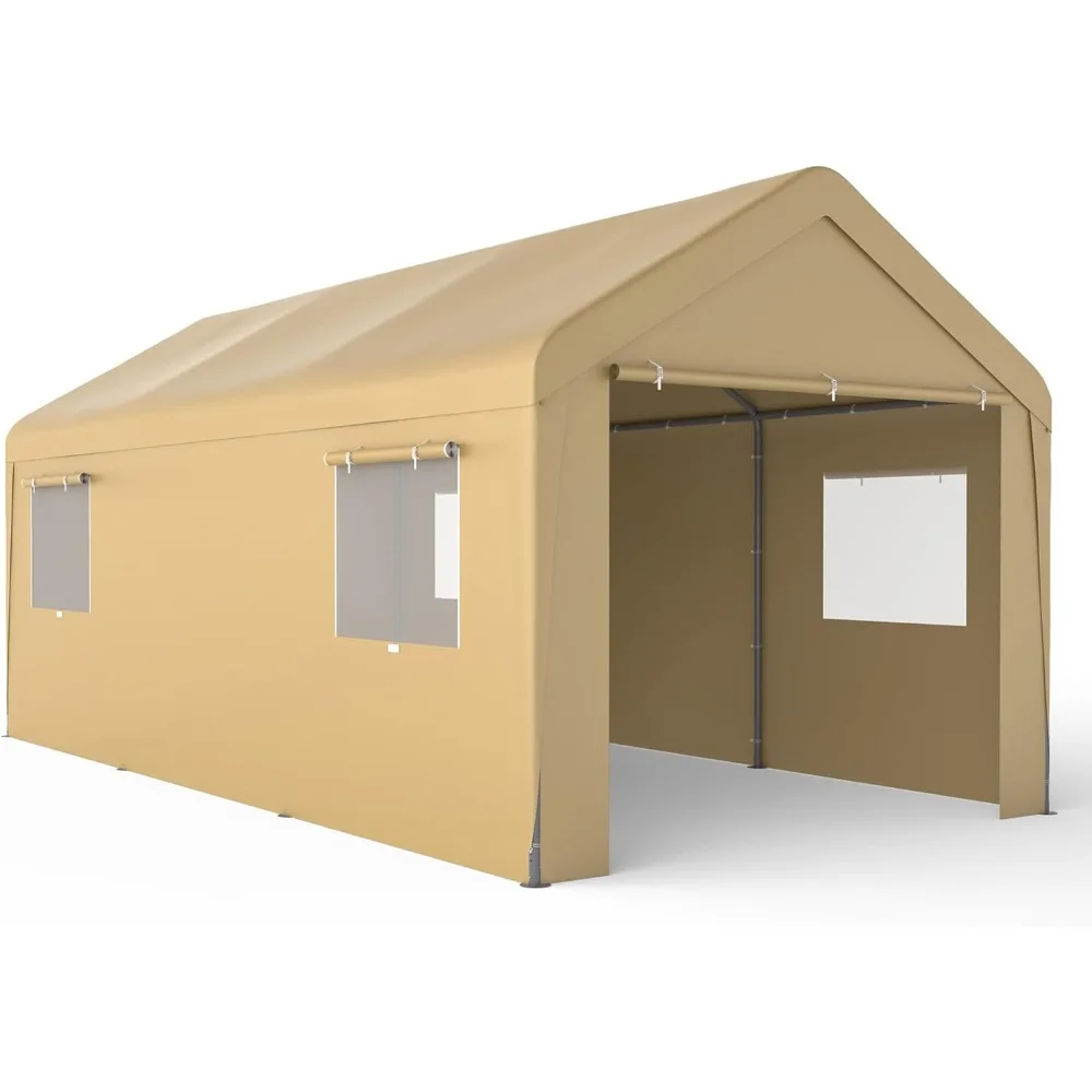 Carport-toldo portátil de alta resistencia para coche, garaje con ventanas enrollables, paredes laterales y puertas extraíbles para camión, barco y coche, 10 'x 20'