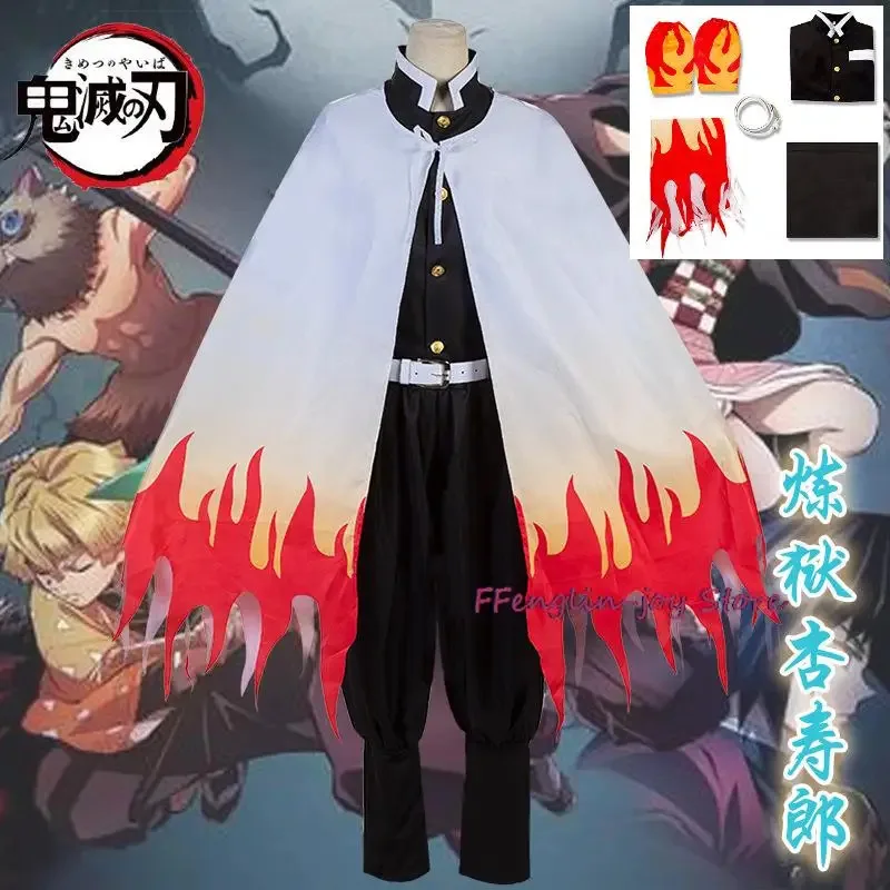 Kostum Cosplay Anime Rengoku Kyoujurou Seragam Kimono Pesta Anak-anak Dewasa Pakaian Pesta Natal Karnaval Halloween Gaun Hadiah