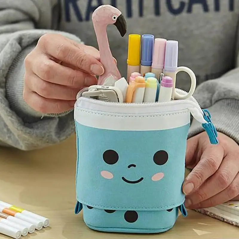 Telescoping Pencil Case Extendable Pen Pouches Zippered Pen Bag Standing Desk Pencil Holder for Kid Student School Home