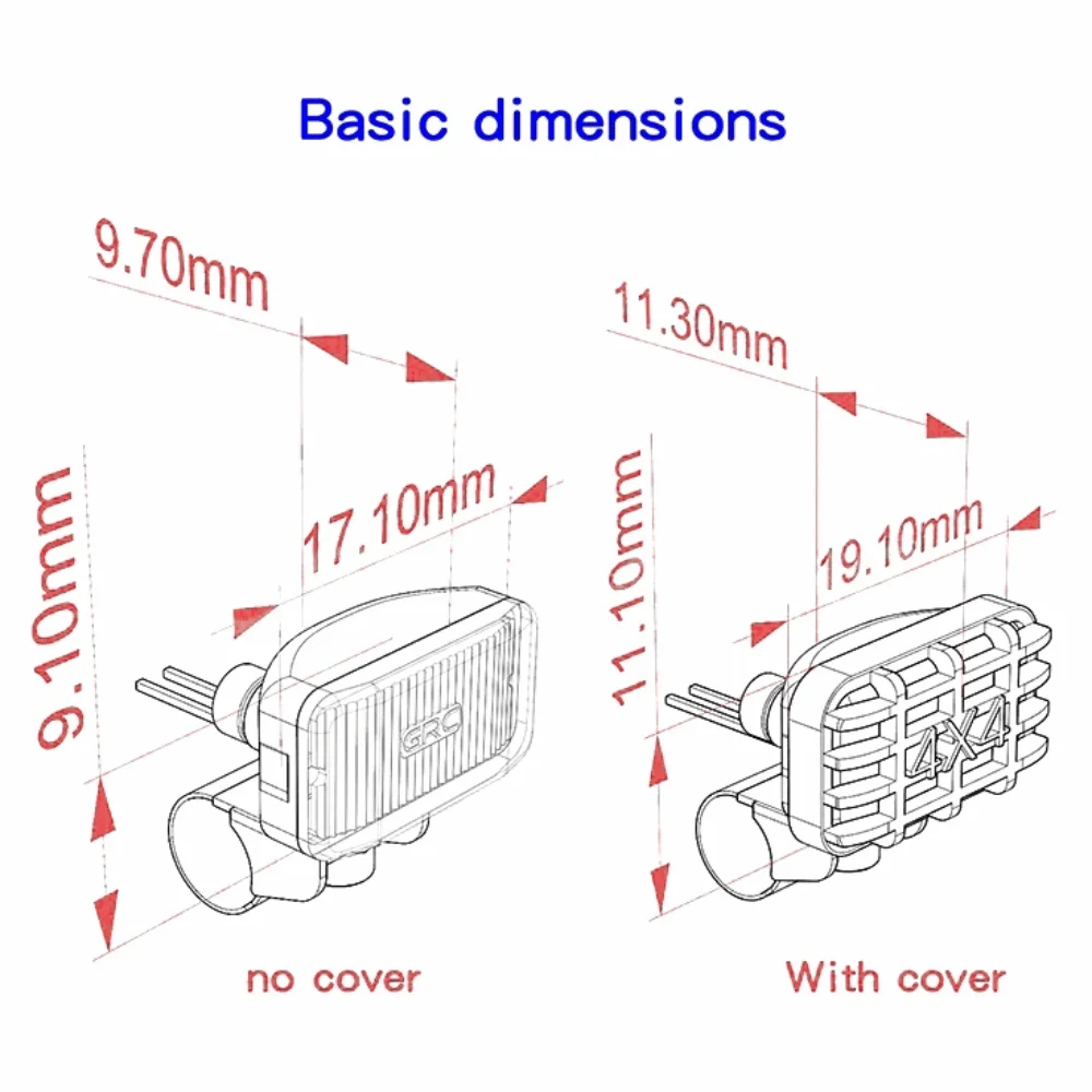 ไฟสปอตไลท์โลหะสำหรับรถบังคับวิทยุ 1 คู่ ขนาด 1/10 1/8 สำหรับรถออฟโรด รูปทรงสี่เหลี่ยมผืนผ้า พร้อมฝาครอบไฟ สำหรับ TRX-4 TRX-6 SCX10