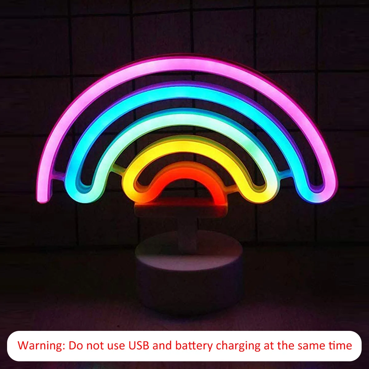 Rainbow LED Nightlight Neon Sign Light Atmosphere Lamp Rainbow Neon Light Battery/USB Powered Bedside Lamp Neon Lamp with Base