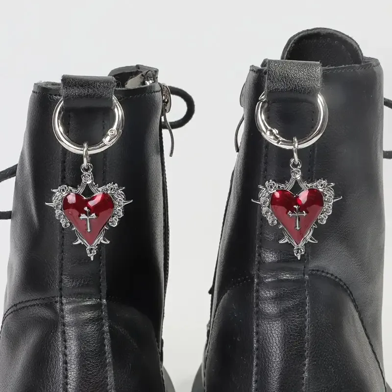 1pair/2pcs Gothic Style Rose Heart Cross Shoe Boot Pendants Suitable for Parties And Daily Wear Personalized DIY Decorations