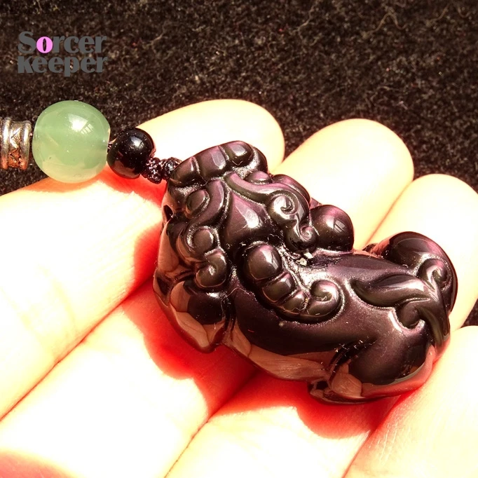 100% Real Natural Rainbow Obsidian Carved Brave Troops Amulet Lucky Pendant Necklace Fashion Animal Crystal Jewelry Beads BH152