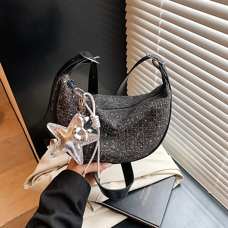 

Y2K Korean Gothic Star Girl Black Handbag Harajuku Aesthetic Vintage Shoulder Crossbody Bag Trendy Women Messenger Tote Bags