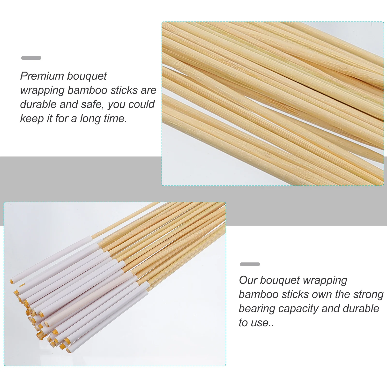 Palos de bambú duraderos para tienda de flores de color caqui, suministros de fijación, materiales para envolver ramo DIY, palos de fijación, materiales DIY, 60 uds.