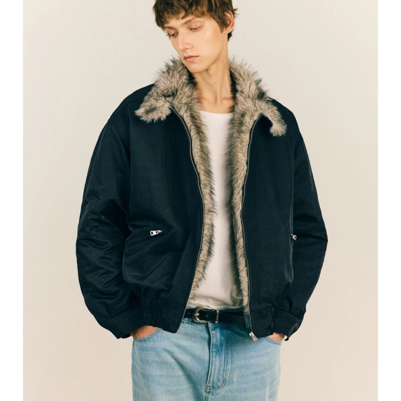 Stand Collar Retro Winter Mens Cotton Jacket New Imitation Mink Fur College Harajuku Unisex Parkas Fleece Warm Zipper Outwear